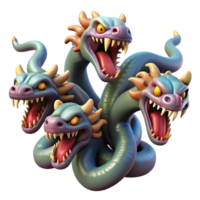 vibrant creative A ferocious hydra, multiple heads, serpentine body, authentic png