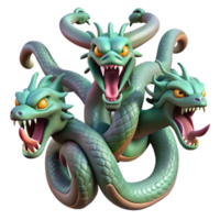 dramatic creative A ferocious hydra, multiple heads, serpentine body, 4K png