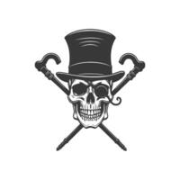 Skull with Top Hat and Monocle with Crossed Canes vector