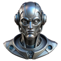 stunning abstract Cyberpunk robot head, intricate details, metallic finish professional png