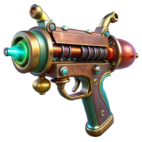 serene abstract Steampunk ray gun with ornate carvings and glowing vacuum tubes high resolution png
