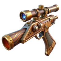 wonderful minimalist Steampunk rifle with scope and intricate engravings high resolution png