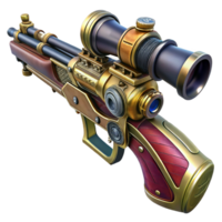 serene classic Steampunk rifle with scope and intricate engravings high resolution png