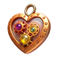 magnificent vintage Steampunk heart pendant with gears and crystals high resolution png