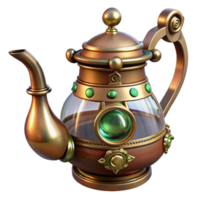 beautiful artistic Steampunk teapot with ornate brass detailing and a glass spout genuine png