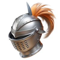 beautiful rustic A knight's helmet, polished steel with a feathered plume authentic png