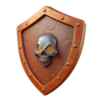 elegant modern A single, rusty iron shield, emblazoned with a skull 4K png