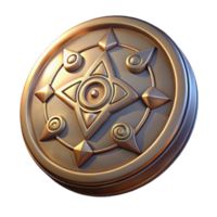 beautiful modern A single, ancient coin with mystical symbols high quality png