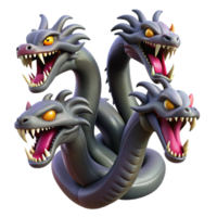 elegant rustic A fierce hydra, multiple heads hissing detailed png
