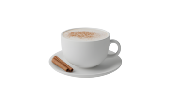 A steaming cup of coffee with cinnamon sprinkled on top accompanied by cinnamon sticks on a sa png