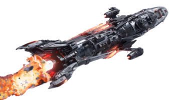 Futuristic Spacecraft in Flight with Dynamic Flames and Advanced Technology Features png