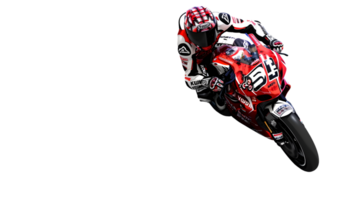 Motorcycle Racer in Action Dynamic Pose on a HighSpeed Bike with Vibrant Colors and Protectiv png