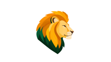 A majestic lion reading a book symbolizing wisdom and knowledge in a vibrant geometric style png