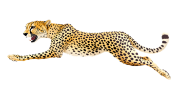 A spotted feline in midstride showcasing its agility and power with a fierce expression idea png