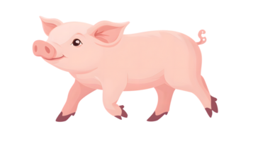 Cartoon Pig Illustration Adorable Pink Piglet with Curly Tail and Friendly Expression for Kids png