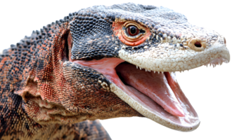 Closeup of a reptiles head with open mouth showing detailed texture and scales png