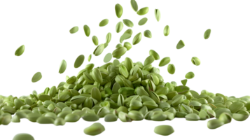 A dynamic pile of green seeds with some in midair perfect for health nutrition and culinary png