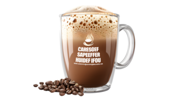 A steaming cup of coffee with frothy foam and scattered beans perfect for morning or evening r png
