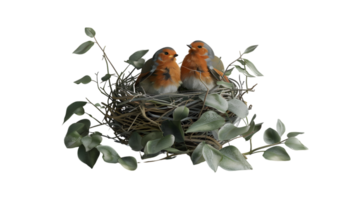 Charming Birds in a Nest Surrounded by Greenery Nature Scene with Wildlife Perfect for Spring png
