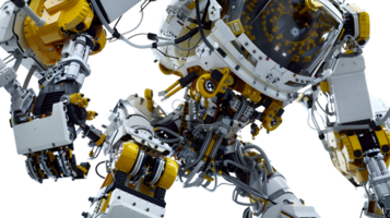 Closeup of a complex robotic mechanism intricate details futuristic technology engineering png