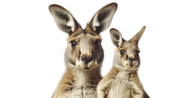 Closeup portrait of two kangaroos adult and joey png