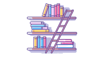 A colorful bookshelf with a ladder perfect for education learning and library themes png