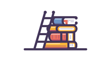 A colorful bookshelf with a ladder perfect for education learning and library theme s png