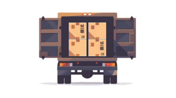 A delivery truck with open cargo doors showcasing neatly stacked boxes ideal for logistics and png