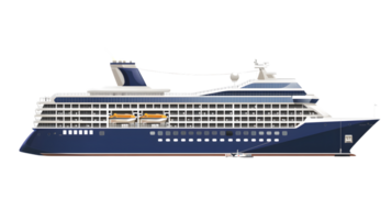 A luxurious cruise ship sailing on the open sea featuring multiple decks and amenities for a c png