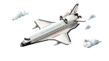 A spacecraft attached to an aircraft soaring through the sky with clouds around it png