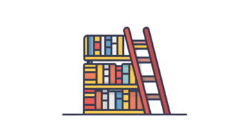 A vibrant library bookshelf with a ladder perfect for education and knowledge themes png