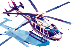 A vibrant helicopter in flight showcasing dynamic motion and colorful design for aviation enth png