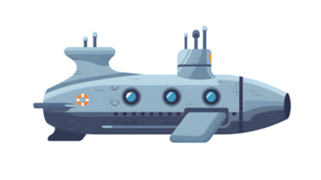 Cartoon Submarine Illustration with Detailed Features and Oceanic Elements for Various Design P png