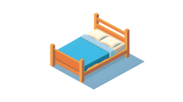 Cozy Wooden Bed with Blue Bedding and Pillows Isometric View for Home Decor and Furniture Desi png