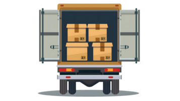 Delivery Truck with Open Doors and Packages Inside Logistics and Transportation Concep t png