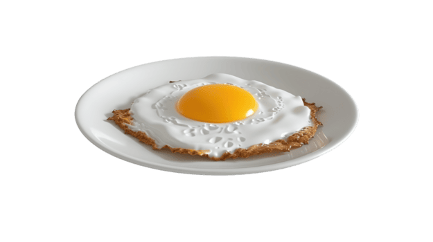 frito ovo em branco prato uma perfeitamente cozinhou café da manhã deleite para culinária entusiastas e foo png