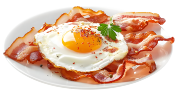 Fried Egg with Crispy Bacon on a Plate png