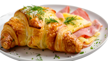 Golden Croissant with Ham and Cheese on a Plate png