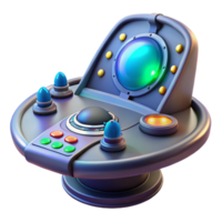 serene rustic Alien spaceship cockpit control panel with glowing buttons and holographic display detailed png