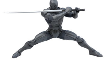 A warrior in sleek armor wielding a sword poised for battle perfect for action fantasy and png