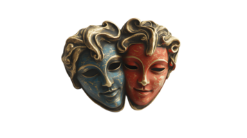 Theatrical Masks Blue and Red HalfFace Masks with Ornate Gold Details for Drama Comedy or P png