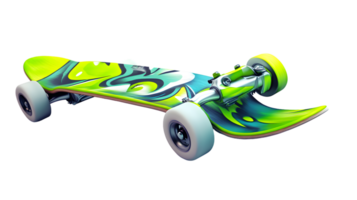 Vibrant Longboard with Large Wheels and Abstract Design for Extreme Sports Enthusiasts png