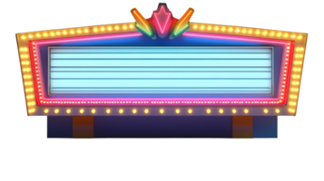 Vibrant Neon Theater Marquee Sign with Illuminated Lights and Blank Display Panel for Customiza png