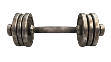 Weightlifting Equipment A Detailed View of a Dumbbell with Rusty Texture and Metallic Finish f png