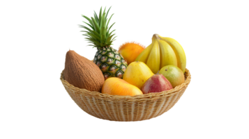 A basket brimming with a colorful assortment of fresh tropical fruits perfect for health and n png