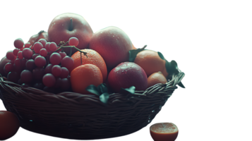 A basket brimming with fresh fruits including apples oranges and grapes perfect for health a png