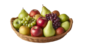 A basket brimming with fresh fruits including apples pears and grapes perfect for health and png