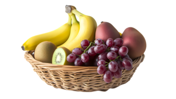 A basket brimming with fresh fruits including bananas grapes and kiwis perfect for health an png