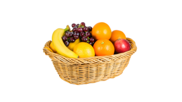 A basket brimming with fresh fruits including bananas grapes oranges and apples for healthy png