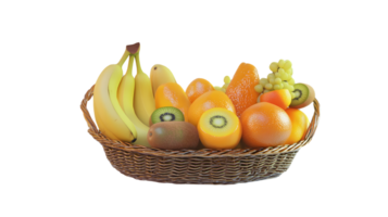 A basket brimming with fresh fruits including bananas oranges kiwis and grapes perfect for png